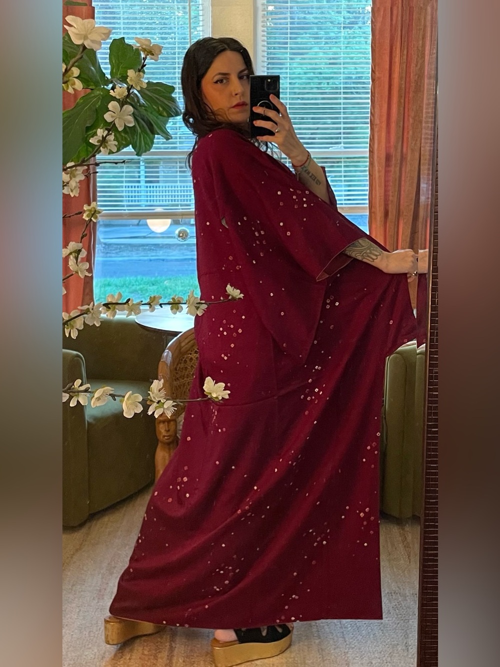 Real silk vintage galaxy cranberry Japanese kimono gown dress Kanoko Shibori